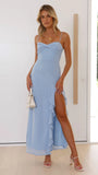 Chic Ruffle Slit Vacation Long Dress Chiffon Solid Color Twisted Slim Slip Dress 2025 New Summer Fashion Beach Woamn Clothing