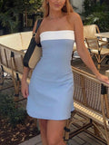Pbong  Women's Black and White Strapless Mini Dress for Party Night Out Casual Wear
