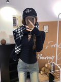 Half Lace Up Sweater for Women Long Sleeve Slim Fit Knitted Tops Pullovers Femal Lace-up Jumper Autumn Winter Y2K Outfit