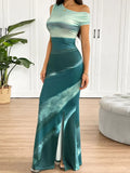 Summer Women's Dresses New Streetwear Fashion Tie Dye Split Maxi Dresses Elegant Female Sexy Casual Slim Knitted Dress Clothing