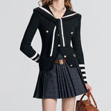 Preppy Style Knitted Cardigan Women Striped Sailor Collar Cute Long Sleeve Sweater Elegant Sweet Autumn Winter Cardigan