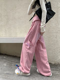 Pbong  Preppy Style Jeans Pockets Star Embroidery High Waist Design All Match Wide Leg Pants American Casual Loose Women Clothing