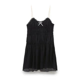 French Fashion Bow Short Dress 2025 New High Waist Loose Casual Slip Dress Chic Vestidos Double Layer Summer Woman Clothing