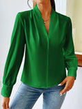 Pbong  Design Sense V-neck Solid Color Loose Top Autumn Shirt Spring And Autumn Winter New Office Women's Long Sleeve Shirt