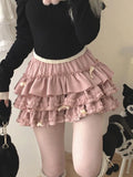 Pbong  Sweet Bow Kawaii Skirts Women High Waist Japan Mini Cake Skirt Fashion Preppy Style Design Elegant Female Ball Gown Skirts
