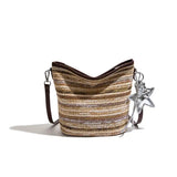 Pbong  Women Summer Straw Crossbody Purse with PU Adjustable Strap Travel Bucket Bag for Beach Vacation Travel