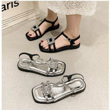 Pbong  Summer Gladiator Women Sandals Fashion Elegant Narrow Band Open Toe Shoes Ladies Comfort Flats Beach Sandalias Slides Shoes