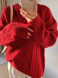 Pbong  Loose Korean Sle Women's Knitwear Autumn Winter Twist Sweater Casual Slimming Lazy Sle Overhead Long Sve round Ne