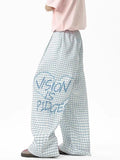 Pbong  Streetwear Women Plaid Wide Leg Pants High Waist Hip Hop Letter Loose Trousers Spring Summer Harajuku Bf American Vintage Pant