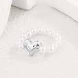 New Imitation Pearl Stretch Finger Rings for Women Girl Korean Fashion Sweet Heart Geometric Ring Jewelry Gift Party