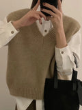 Women's Sweater Vest Sleeveless V-Neck Pullover Knitted Vest Top French Effortless Chic Knitwear Autumn Winter