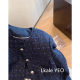 Women's Short Jacket 2025 Spring Autumn Navy Blue Fashion Lady Outerwear Temperament Long Sleeve Ladies Small Fragrant Coat