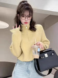 Women's Loose Knitted Pullovers Half Zipper Autumn and Winter Turtleneck Sweaters Casual Comfortable Full Sleeve Top