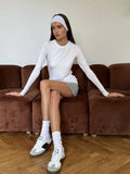 Soft Modal Knit Autumn Women's T-shirts Round Neck Long Sleeve Simple Basics Tees Solid Color Pink Fashion Spring Slim Top Woman