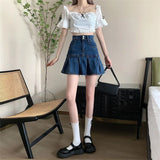 Pbong  Lucyever Korean Style Women's Mini Denim Skirt Fashion High Waist A-Line Jean Skirts Woman Summer New Street Pleated Skirts