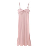 Satin Solid Color Pink Sweet Casual Long Dress Backless Sexy Sleeveless Slim Women Summer Dress Female Clothing 2025 New