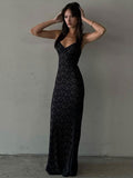 Sexy Solid Lace See Through Women Sling Dresses Fashion Sleeveless Backless Maxi Dress Summer Female Party Club Vestidos