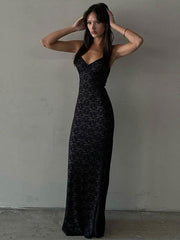 Sexy Solid Lace See Through Women Sling Dresses Fashion Sleeveless Backless Maxi Dress Summer Female Party Club Vestidos