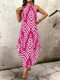 Pbong  Women's Halter Neck Chevron Print Maxi Dress - Loose Fit Summer Casual