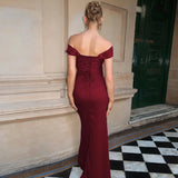 Satin Off-shoulder Sexy Maxi Dress Women Fashion Strapless Sleeveless Backless Side Split Ruched Evening Long Dress