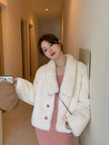 Winter Sweet Faux Lamb Coat Women Elegant Long Sleeve Slim Retro Jacket Warm Soft Female Korean Single Breasted Vintage Top