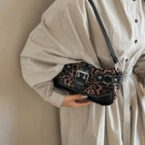 Women's Leopard Print Faux Shoulder Bag Metal Rivet Decor Adjustable Strap Casual Daily Crossbody Underarm Handbag