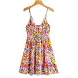 Pbong  Floral Printed Strappy Mini Dress Bow Tie Pink Ruffles Sexy Summer Sundress Chic Backless Party Dresses Ladies Vestido