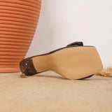 Pbong  Summer PVC Transparent Butterfly-knot Square Toe Slippers Women Fashion Thin Heels Party Slide Shoes