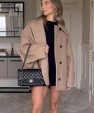 Winter Women's Loose Jacket Stand Collar Long Sleeve Single Breasted Casual Jacket Women's Wool Blend Top Khaki Y2K