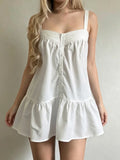 Pbong  Sweet Solid Lace Patchwork A-LINE Spaghetti Strap Sleeveless Ruffles Fashion Dresses