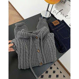 Vintage Y2K Gray Hooded Cardigan Women Lazy Wind American Harajuku Knitted Sweater Fall Winter Retro Long Sleeve Bf Casual Tops