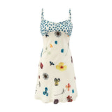 Pbong  Women French Style Retro Floral Print Contrast Color Chest Sling Dress Short Summer Dresses Holiday Robe Femme Vestido