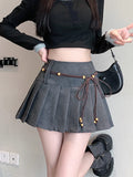 Pu Sexy Pleated Skirts Women High Waist Vintage Mini A Line Skirt Fall Winter Casual Preppy Style Female Sweet Retro Skirt