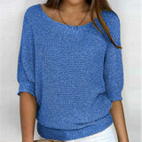 Pbong  Autumn Spring Solid Casual Knitwear Pullover Loose Tops Women O-Neck 3/4 Long Sleeve Knitwear Sweaters