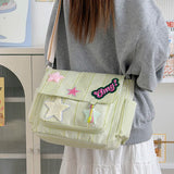 Pbong  Women Cute Star Pattern Shoulder Bags Lightweight Minimalist Checkered Sling Pack Wear- Commute Work Tote Purse