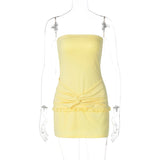 Slim Pleated Strapless Dress For Women Fashion Sexy Splice Sleeveless High Waist Short Dress One Shoulder Dress Elegant