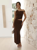 Diagonal Collar Backless Sexy Maxi Dress Women Gown Summer New Sleeveless Sheer Mesh Hollow Out Elegant Long Dress
