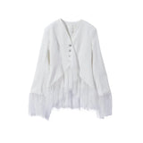 Pbong   Sexy Lace Blazer Pants Women Set Casual V-neck Single Breasted Coat See Through Trousers Sets Summer Autumn Lady Suit New