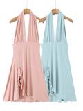 Pbong  Vacation Pink Backless Mini Dress Female Plunge Neck Sleeveless Slimming Asymmetrical Hem for Urban Street Style