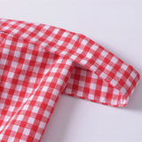Pbong  Holiday Plaid Print Off Shoulder Mini Dress Retro Women Short Sleeve Low Waist Ruched Hem Ball Gown Swing Mini Robe Party