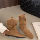 Elegant Comfortable Women's Shoes Autumn Winter Height-increasing Women's Boots Retro Minimalist Midsole Round Toe Boots 44