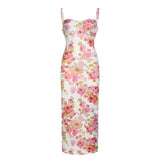 Elegant Lace Trim Flowers Printing Maxi Dress