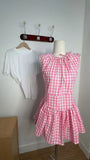 Pbong  Women Pink Gingham Check Sleeveless Halter Dress Ruffle Hem Fit And Flare Mini Dress Cute Casual Summer Dress