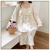 Pbong  Spring Autumn New With Chest Pad Nightgown Women Sleeping Dress Cotton Princess Sleepwear Pajamas Nightie Casual Home Clothes