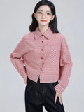 Sweet Red Plaid Shirt Women Preppy Style Vintage Long Sleeve Blouse Korean Fall Loose Female Retro Cute All Match Tops New