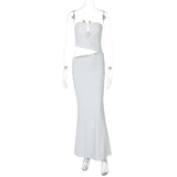 Strapless Hollow Out Sexy Maxi Dress Women Gown Summer New Off-shoulder Backless Sleeveless Beach Club Long Dress