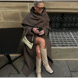 Brown Shoulder Pad Woolen Overcoat Women Elegant Lapel Single-breasted Long Sleeve Coat 2025 Autumn Lady Commuter Outerwear