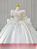 Pbong  Lace Wedding Dress Satin Light White Gown Long Train Court Style High Quality Bridal Gown for Young Women 18-25 Years Old