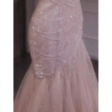 French Party Evening Dress Women's Tail Tail Tail Dress Pink Strap Elegant Host Long Style Adult Gift Customized Wedding Dress