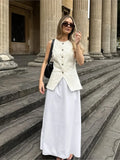 Cotton Linen White Long Skirt High Waist Zipper Casual Autumn Skirt New Fashion Spring Skirts Female Clothing